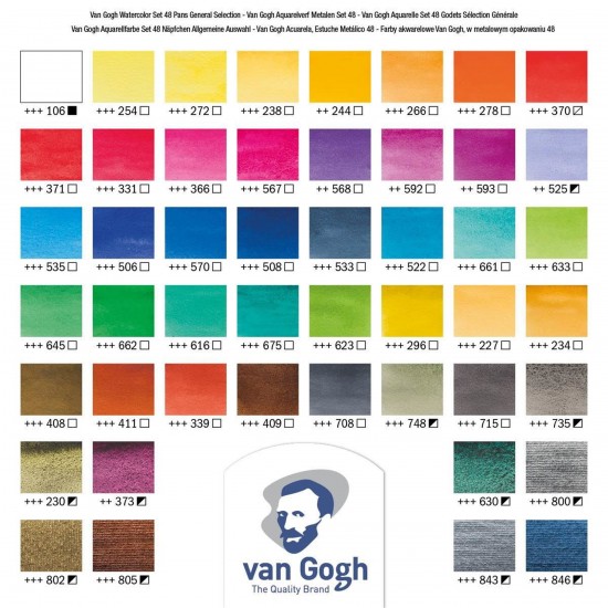 VAN GOGH 48 Colours Water Colour Paint Metal Case Set in Half Pan VAN GOGH 48 Colours Water Colour Paint Metal Case Set in Half Pan